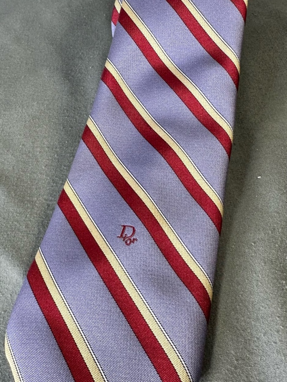 Vintage Christian Dior Monsieur Silk Repp Stripe Tie - Gray & Burgundy